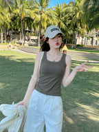 Summer Plus-Size Stretch Ribbed Camisole - kawaii-inspired outfit in pastel colors - 56841220