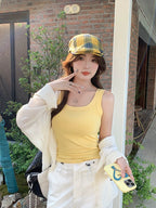 Summer Plus-Size Stretch Ribbed Camisole - kawaii-inspired outfit in pastel colors - 96656606