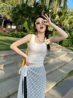 Summer Plus-Size Stretch Ribbed Camisole - kawaii-inspired outfit in pastel colors - 22715168