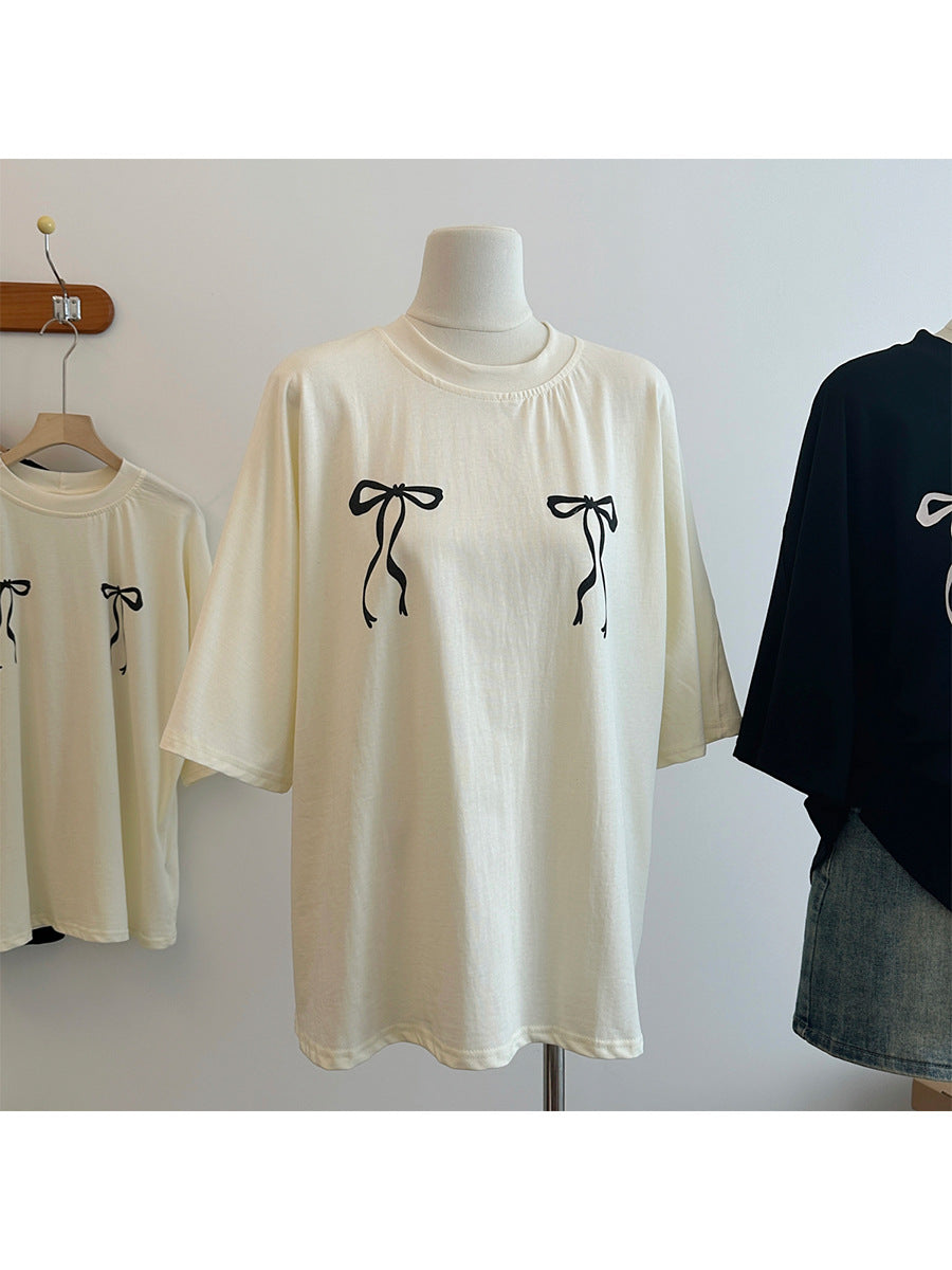 Ribbon Print Oversized Tee - kawaii-inspired outfit in pastel colors - 2168175