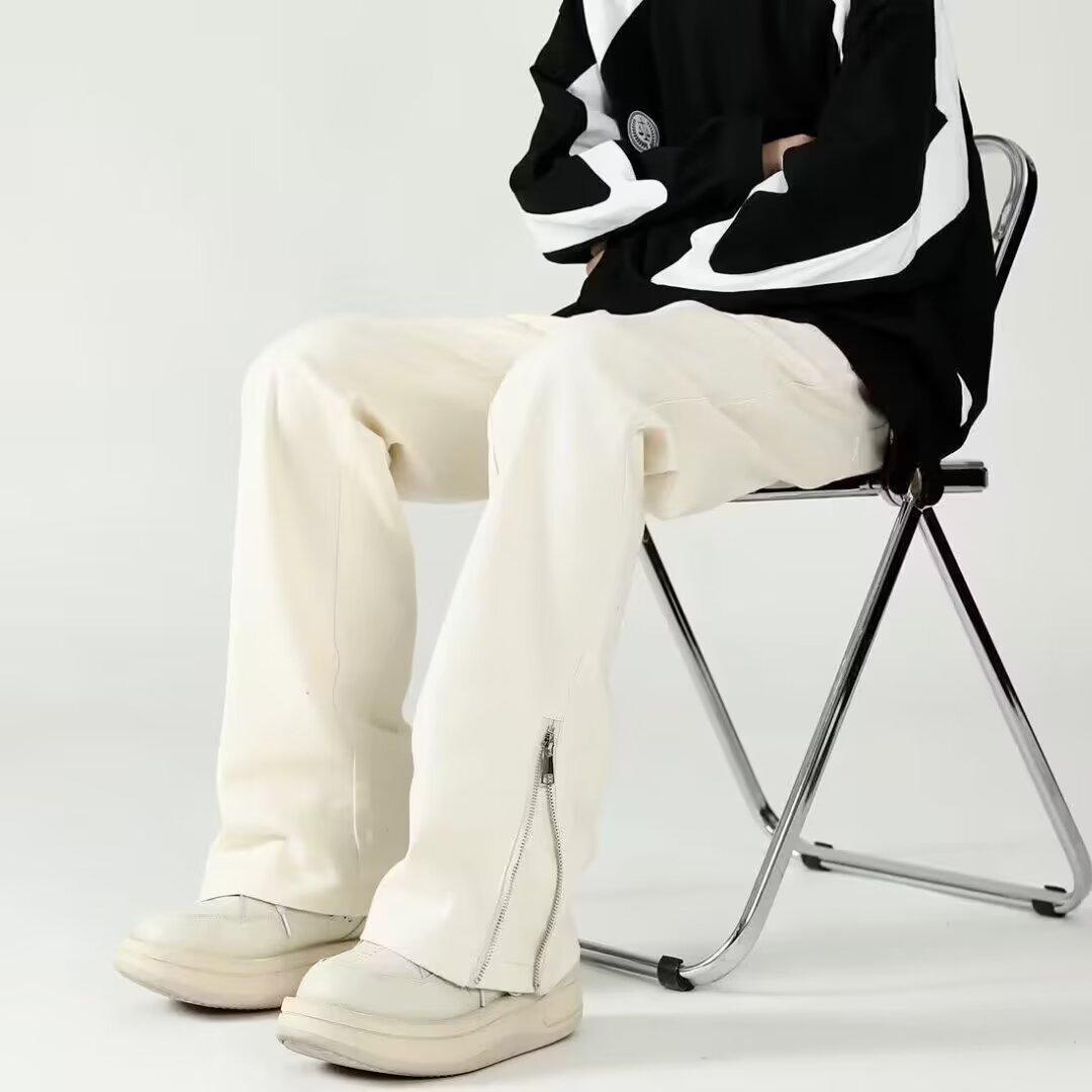 American Style Vibe Style Pants High Street Trendy Ins Black Ripped Jeans Men’s Summer Thin Zipper Split Pants
