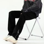 American Style Vibe Style Pants High Street Trendy Ins Black Ripped Jeans Men’s Summer Thin Zipper Split Pants