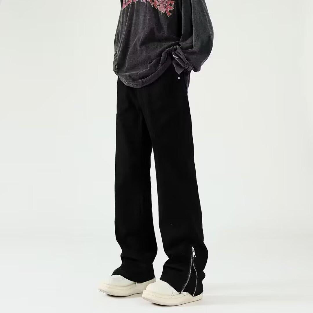 American Style Vibe Style Pants High Street Trendy Ins Black Ripped Jeans Men’s Summer Thin Zipper Split Pants