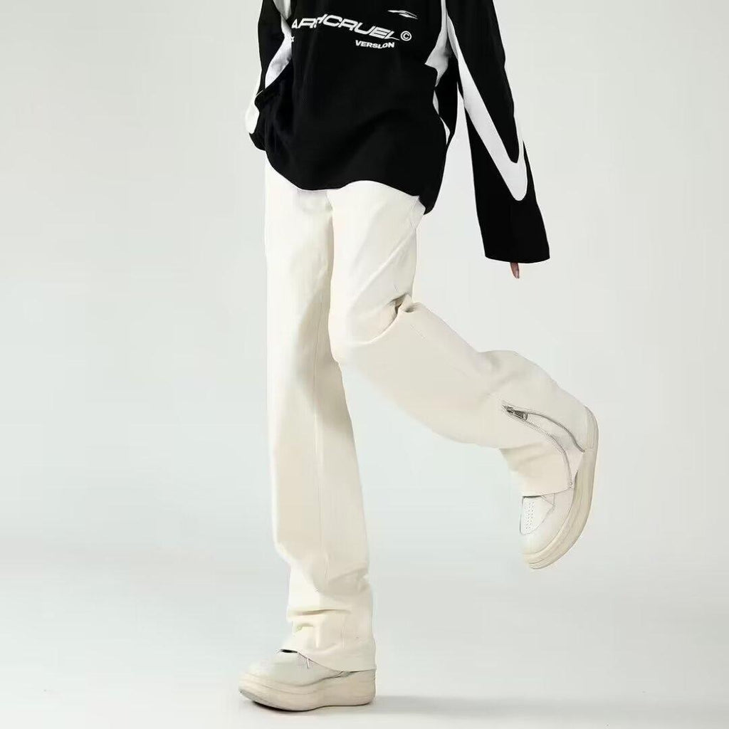 American Style Vibe Style Pants High Street Trendy Ins Black Ripped Jeans Men’s Summer Thin Zipper Split Pants