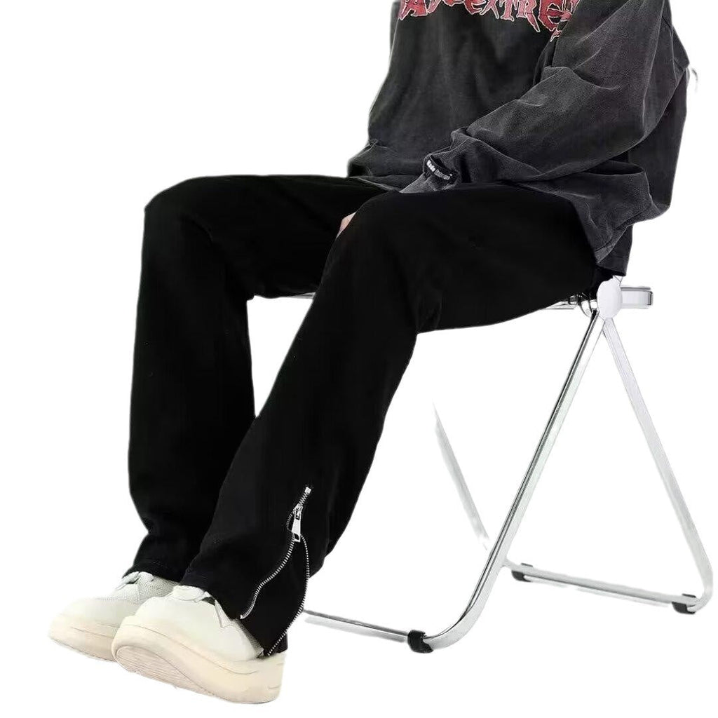 American Style Vibe Style Pants High Street Trendy Ins Black Ripped Jeans Men’s Summer Thin Zipper Split Pants