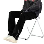 American Style Vibe Style Pants High Street Trendy Ins Black Ripped Jeans Men’s Summer Thin Zipper Split Pants