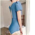 New Korean Style Sweet Bikini Womens One Piece Cute Slim Fit Monokini Swimsuit Sunblock Beach Wear Bodysuit Dress