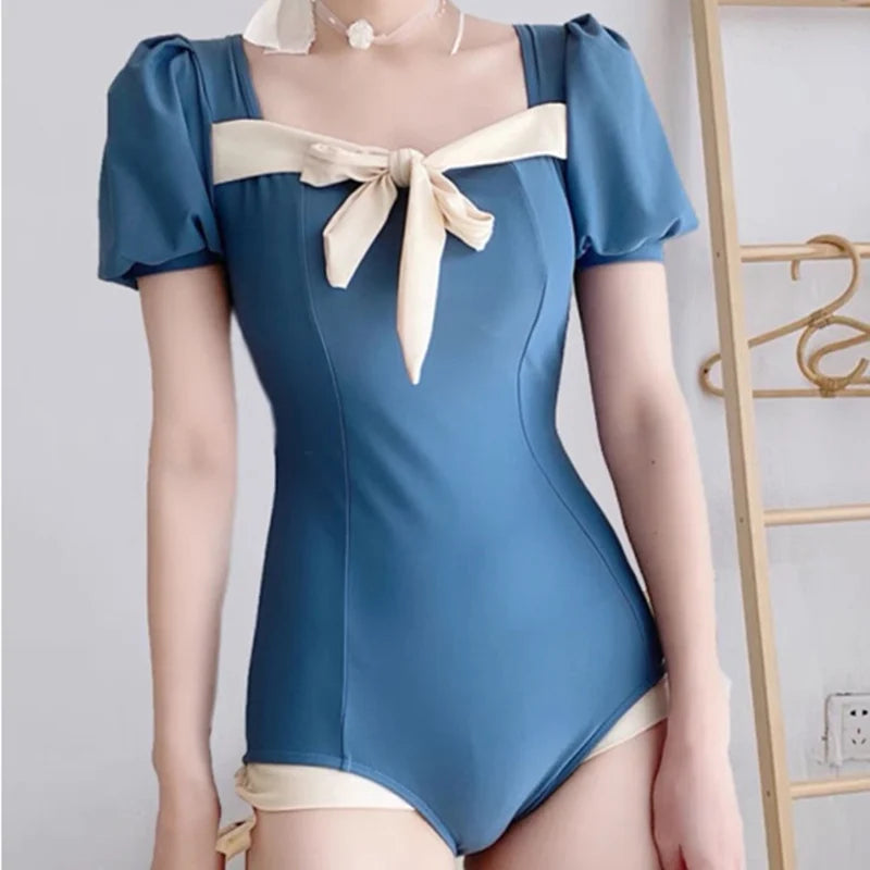 New Korean Style Sweet Bikini Womens One Piece Cute Slim Fit Monokini Swimsuit Sunblock Beach Wear Bodysuit Dress