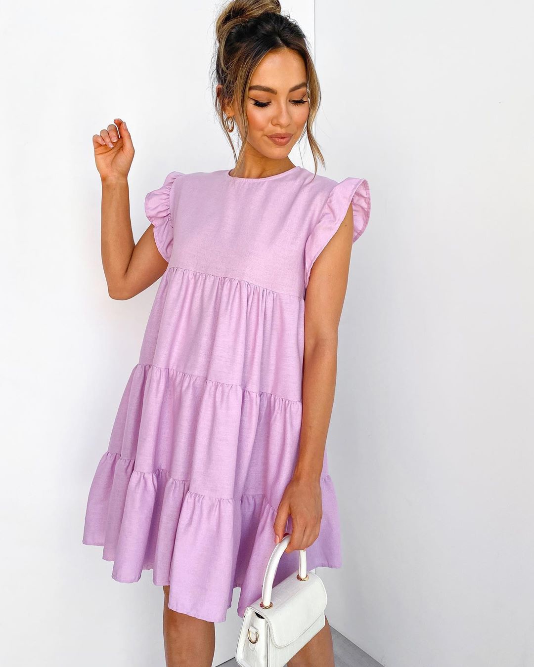 Ruffle Sleeve Tiered Soft Girl Dress - kawaii-inspired outfit in pastel colors - 56854040