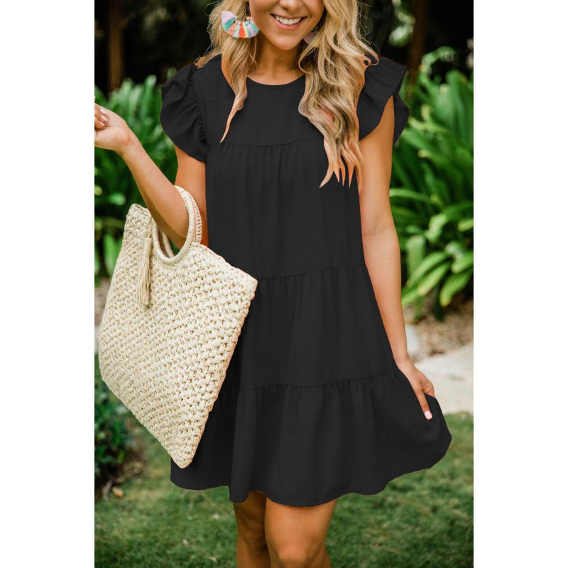 Ruffle Sleeve Tiered Soft Girl Dress - kawaii-inspired outfit in pastel colors - 46128928
