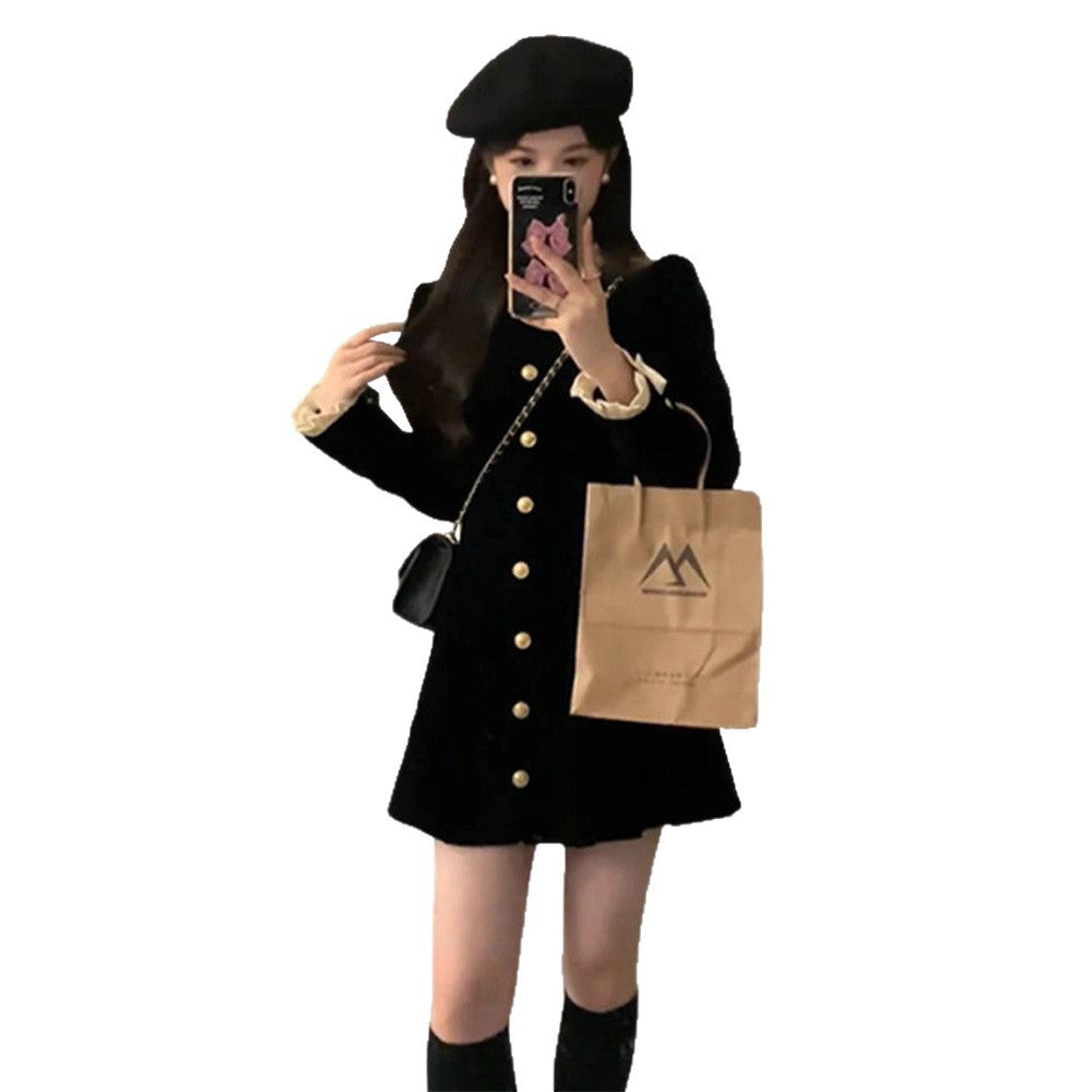 French-Style Hepburn-Inspired Black Dress with Ruffles for Women Early Autumn 2025 New Elegant Waist-Cinching Short