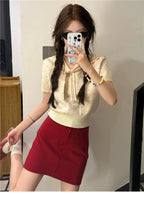 Korean Collegiate Sailor-Neck Knit Top - kawaii-inspired outfit in pastel colors - 27901543