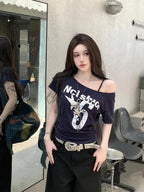 Off-Shoulder Cropped T-Shirt Top - Off-Shoulder Cropped T-Shirt