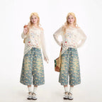 Pink Graffiti Sheer Off-Shoulder Knit Top - kawaii-inspired outfit in pastel colors - 73357520