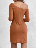 2024 Amazon Women’s Autumn European and American Style Off-Shoulder Long-Sleeve Solid Color Dress Sexy French Style