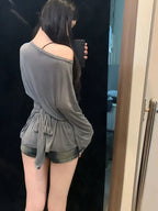 Off-Shoulder Oversized Long Sleeve Top - Off-Shoulder Long Sleeve Top