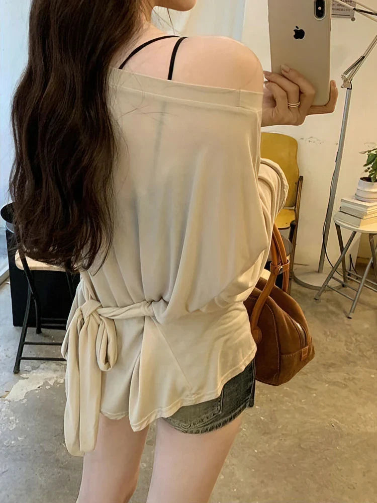 Off-Shoulder Oversized Long Sleeve Top - Off-Shoulder Long Sleeve Top