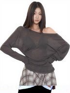 Off-Shoulder Oversized Long Sleeve Top - Off-Shoulder Long Sleeve Top