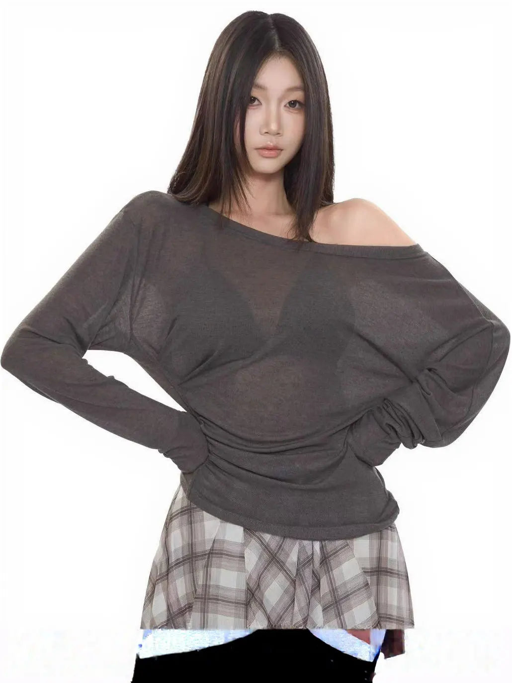 Off-Shoulder Oversized Long Sleeve Top - Off-Shoulder Long Sleeve Top