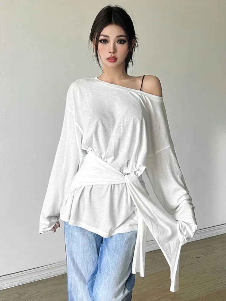 Off-Shoulder Oversized Long Sleeve Top - Off-Shoulder Long Sleeve Top