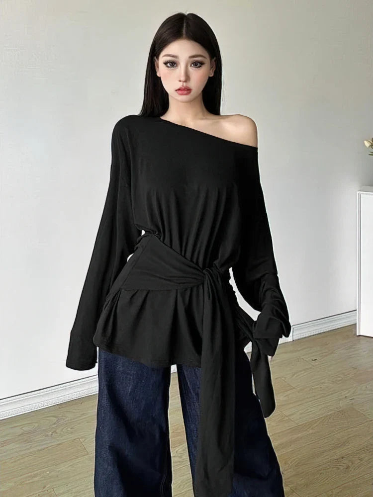 Off-Shoulder Oversized Long Sleeve Top - Off-Shoulder Long Sleeve Top