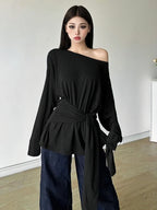 Off-Shoulder Oversized Long Sleeve Top - Off-Shoulder Long Sleeve Top