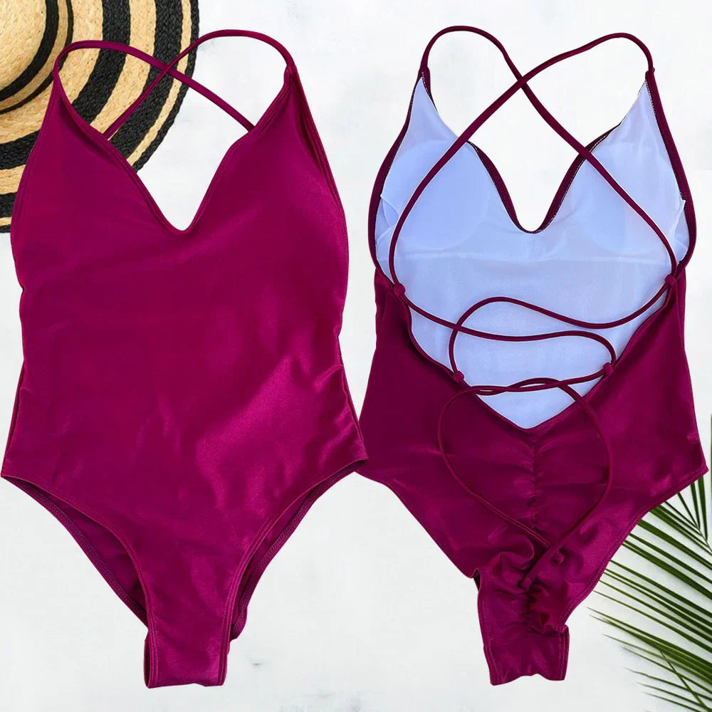 Solid One Piece Swimsuit Women Swimwear 2025 New Bikini Sexy Bodysuit Plus Size Bathing Suit Swimming Suit maillot de