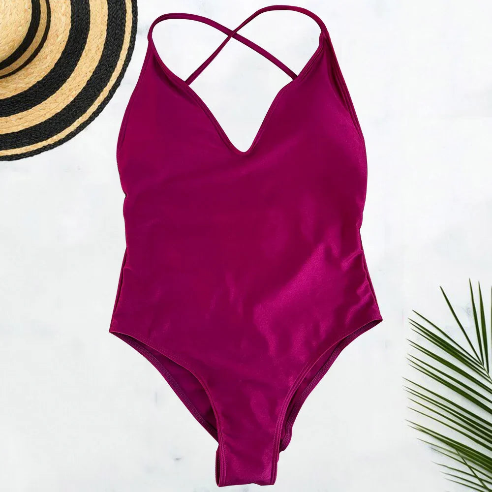 Solid One Piece Swimsuit Women Swimwear 2025 New Bikini Sexy Bodysuit Plus Size Bathing Suit Swimming Suit maillot de