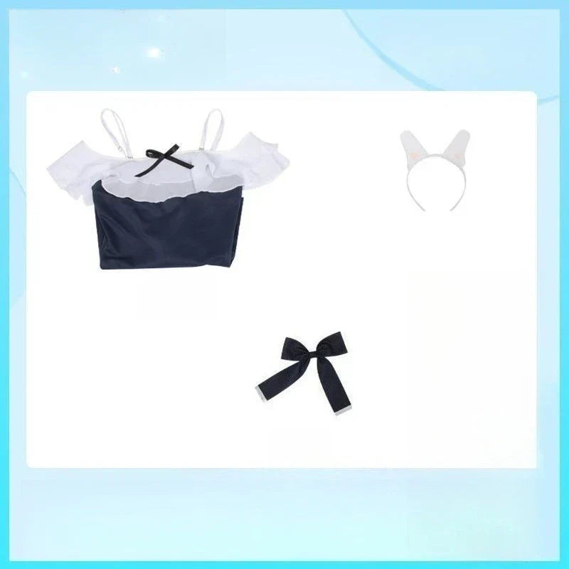 Japanese Kawaii Off Shoulder Bathing Suit Navy White Ruffle Trim One Piece Swimsuit 2026 Bunny Ear Detail Bow Accent