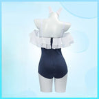 Japanese Kawaii Off Shoulder Bathing Suit Navy White Ruffle Trim One Piece Swimsuit 2026 Bunny Ear Detail Bow Accent