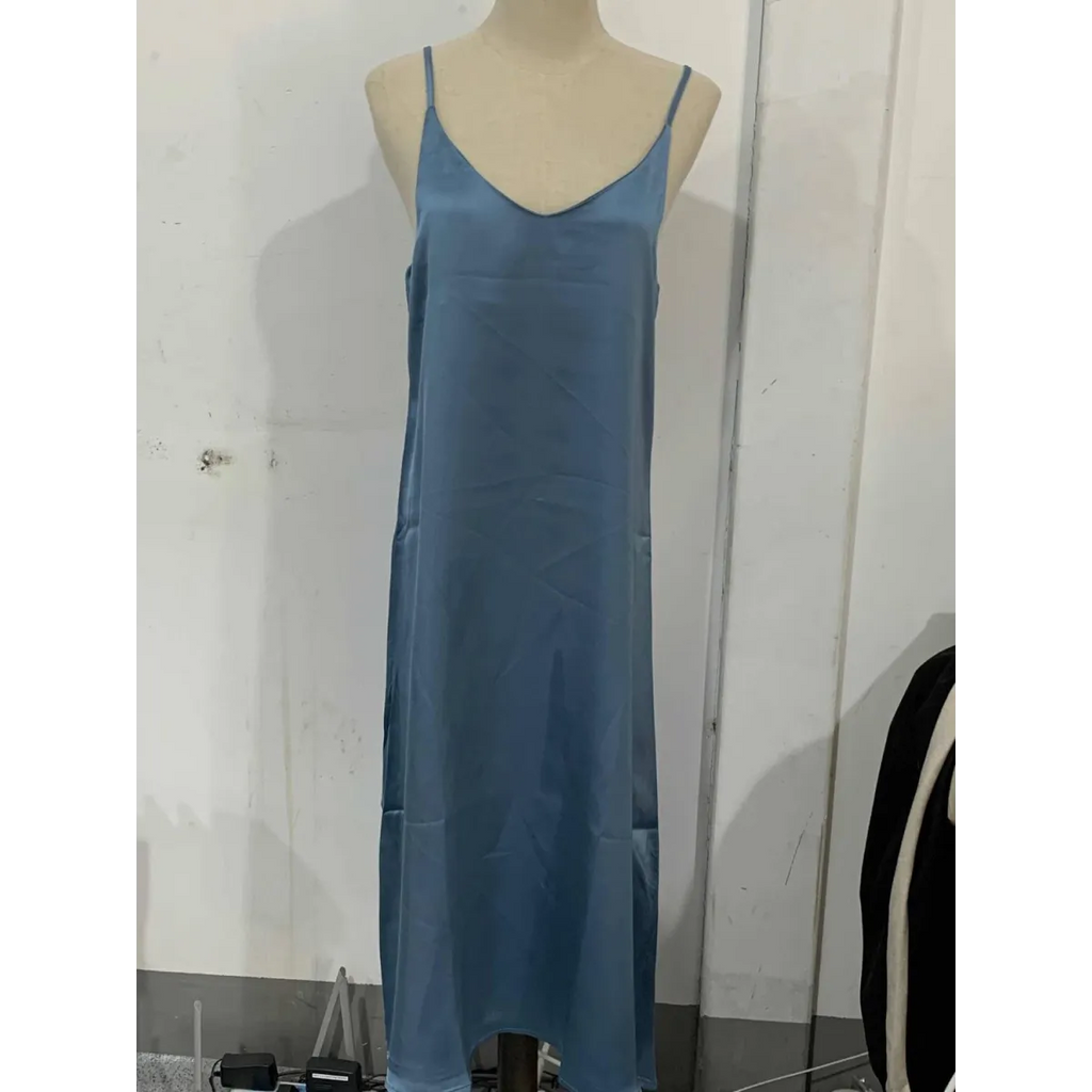 Satin Slip Dress Midi Sleeveless V-Neck Empire Waist