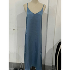 Satin Slip Dress Midi Sleeveless V-Neck Empire Waist