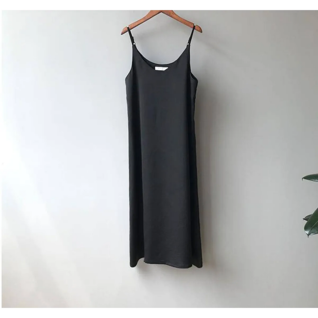 Satin Slip Dress Midi Sleeveless V-Neck Empire Waist