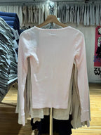 Six Buttons Ribbed Long Sleeve T-shirts Women Spring Round Neck Cotton Slim Tee Top Female Sweet Cute Pink Tshirt Y2k