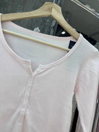 Six Buttons Ribbed Long Sleeve T-shirts Women Spring Round Neck Cotton Slim Tee Top Female Sweet Cute Pink Tshirt Y2k