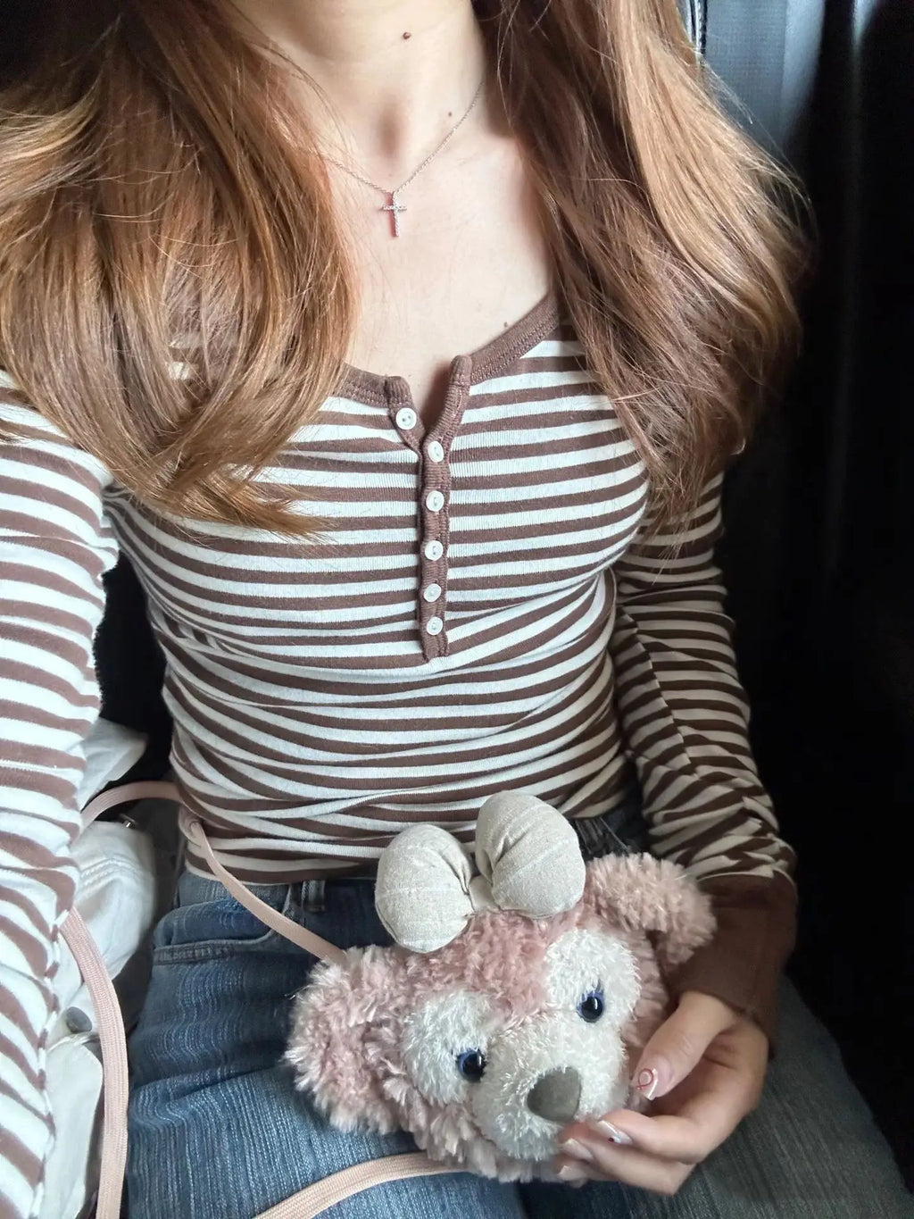 Six Buttons Ribbed Long Sleeve T-shirts Women Spring Round Neck Cotton Slim Tee Top Female Sweet Cute Pink Tshirt Y2k
