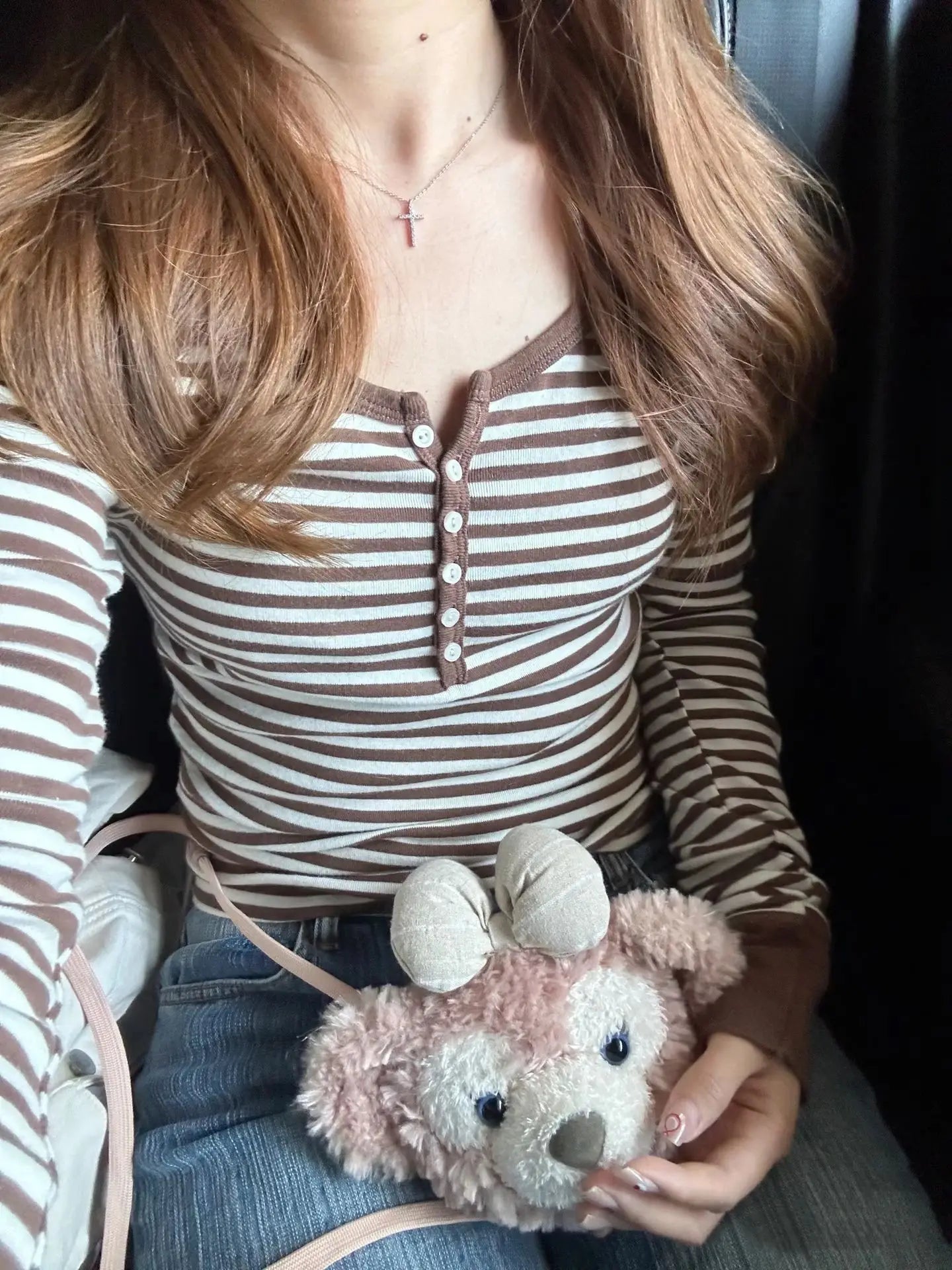Six Buttons Ribbed Long Sleeve T-shirts Women Spring Round Neck Cotton Slim Tee Top Female Sweet Cute Pink Tshirt Y2k