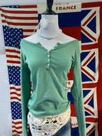 Six Buttons Ribbed Long Sleeve T-shirts Women Spring Round Neck Cotton Slim Tee Top Female Sweet Cute Pink Tshirt Y2k