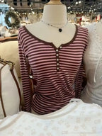 Six Buttons Ribbed Long Sleeve T-shirts Women Spring Round Neck Cotton Slim Tee Top Female Sweet Cute Pink Tshirt Y2k
