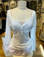 Six Buttons Ribbed Long Sleeve T-shirts Women Spring Round Neck Cotton Slim Tee Top Female Sweet Cute Pink Tshirt Y2k