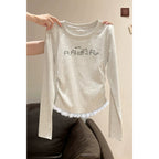 Korean Slim-Fit Early-Autumn Long-Sleeve Tee - kawaii-inspired outfit in pastel colors - 24346472