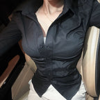 South Korea’s Dongdaemun Spring and Summer New Style Slim Fit Lapel Waist Pleated Ol Style Versatile Long-Sleeved Shirt