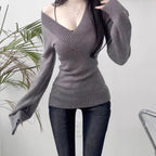 South Korea Dongdaemun New V-neck Sweater Abstinence Waist-hip Ratio Tight Waist Slim-fit Sweater Warm Sweater
