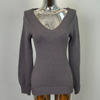 South Korea Dongdaemun New V-neck Sweater Abstinence Waist-hip Ratio Tight Waist Slim-fit Sweater Warm Sweater - Grey