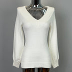 South Korea Dongdaemun New V-neck Sweater Abstinence Waist-hip Ratio Tight Waist Slim-fit Sweater Warm Sweater - White