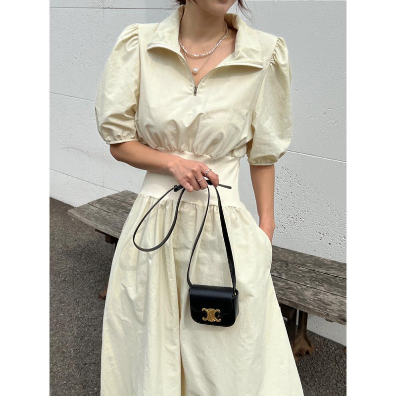 Foreign Trade Women’s Clothing Romantic Korean Chic Short-Sleeved Dress Slim Waist Splicing Dress K-Style