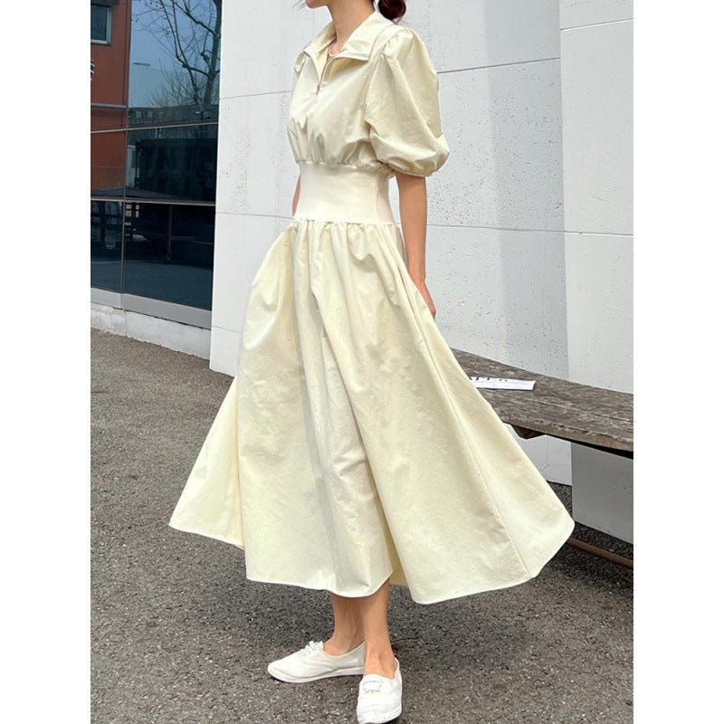 Foreign Trade Women’s Clothing Romantic Korean Chic Short-Sleeved Dress Slim Waist Splicing Dress K-Style