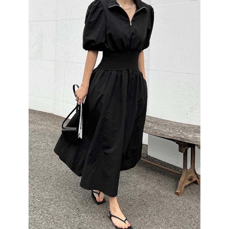 Foreign Trade Women’s Clothing Romantic Korean Chic Short-Sleeved Dress Slim Waist Splicing Dress K-Style