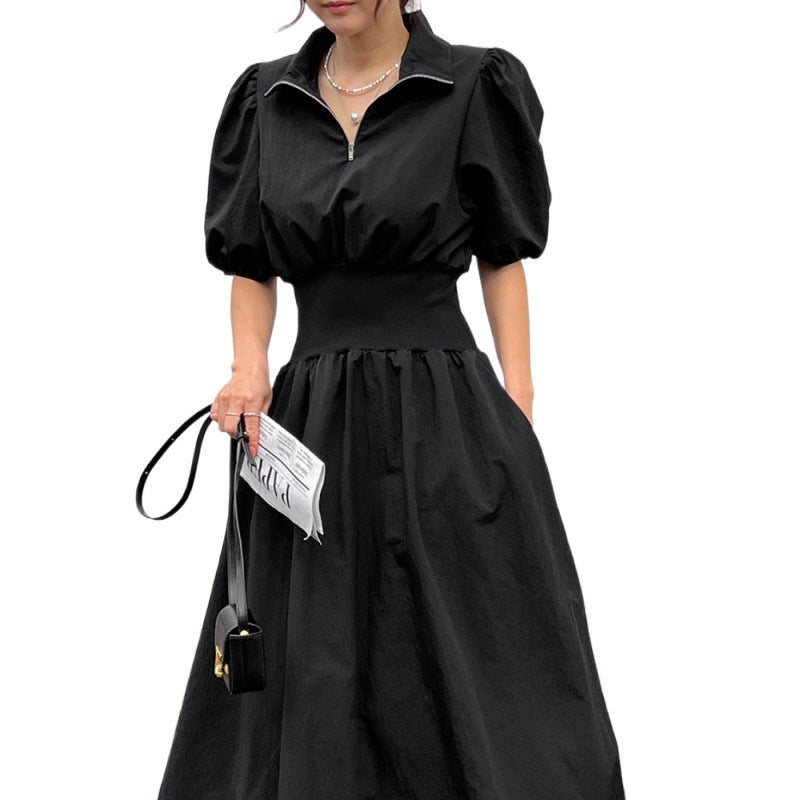 Foreign Trade Women’s Clothing Romantic Korean Chic Short-Sleeved Dress Slim Waist Splicing Dress K-Style