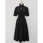 Foreign Trade Women’s Clothing Romantic Korean Chic Short-Sleeved Dress Slim Waist Splicing Dress K-Style - Black / All